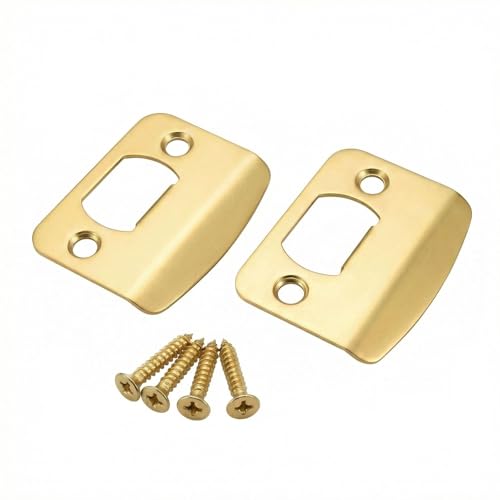 Deadbolt Strike Plate – Round Corner Door Knob Strike Plate, Reinforced Door Lock Reinforcement Plate, Compatible with Standard Deadbolt Latches - 2 Pack (Gold, 2-1/4" x 1-7/16") - color: Gold, size: 2-1/4" x 1-7/16"