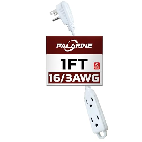Flat Plug Extension Cord with 3 Outlets Extender, Indoor Extension Cord Power Strip, 16 Gauge 1FT White 3 Prong, 16/3 SPT-3 13A, UL Listed - color: White, size: 1 FT