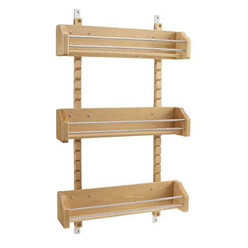 Rev-A-Shelf Wall Storage Organizer for Kitchen Cabinets, Door-Mounted Spice Rack with 3 Adjustable Shelves, Maple Wood, 4ASR-21 - size: 16.13 inches
