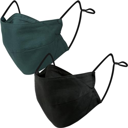 BASE CAMP Reusable Cloth Dust Face Masks 100% Cotton Washable Adjustable Breathable Fabric Mask with Filter Pocket - color: 1black+1green-l