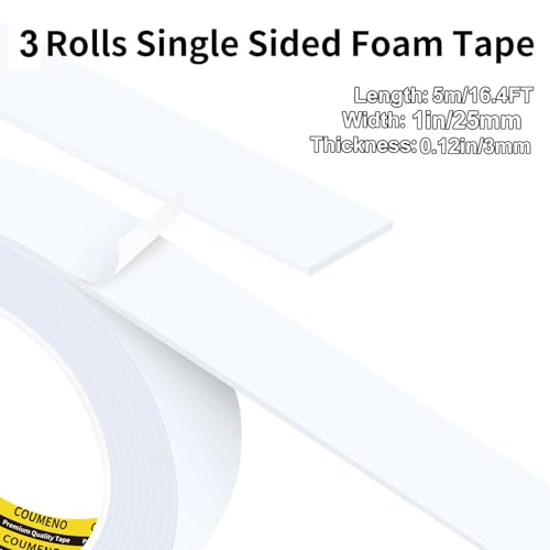 3 Pack Single-Sided Adhesive White Foam Tape, Single-Sided Sealing Strip Foam Pad Sponge Tape Window Weatherproof, Self-Adhesive Insulation Sealing Tape (White) 0.98inX16.4FT - color: White, size: 0.98inx16.4ftx3pack