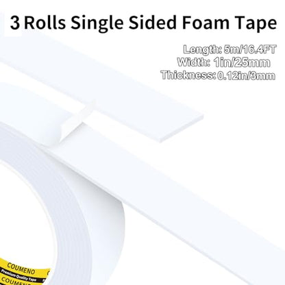 3 Pack Single-Sided Adhesive White Foam Tape, Single-Sided Sealing Strip Foam Pad Sponge Tape Window Weatherproof, Self-Adhesive Insulation Sealing Tape (White) 0.98inX16.4FT - color: White, size: 0.98inx16.4ftx3pack