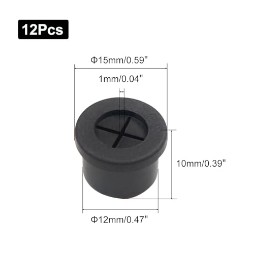 1/2 Inch Cable Grommet (12mm) – 12 Pcs Flexible Rubber Wire Covers for Desk, Charging Station, USB Cord Organizer (Black) - size: 12pcs1/2"(12mm)