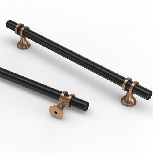 Asidrama 10 Pack 6.3 Inch(160mm) Champagne Bronze and Matte Black Kitchen Cabinet Handles, Cabinet Pulls Kitchen Cabinet Hardware Cupboard Handles Drawer Pulls - color: Black-Champagne Bronze, size: 6.3" Hole Center, style: 10 Pack