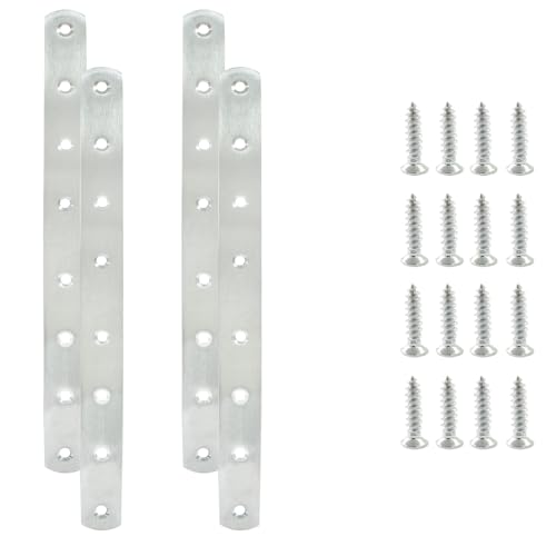 4 Pack 12 Inch Stainless Steel Flat Plate Straight Bracket Flat Metal Brace Bracket, 300mm Metal Brackets Mending Repair Plate Brace with Screws for Wood Straight Brace - size: 12"-300mm-Silver