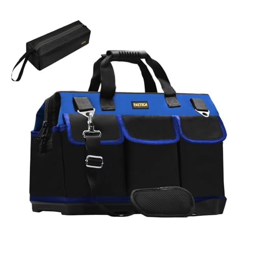 FASTECH 20 Inch Bottom Tools Bag With Wide Mouth For Tool Storage, Carrier and Organizer, Heavy Duty Tool Tote Bag for Men/Women, Wide Mouth Tool Bag With Inside Pockets (20 Inch) - size: 20INCH