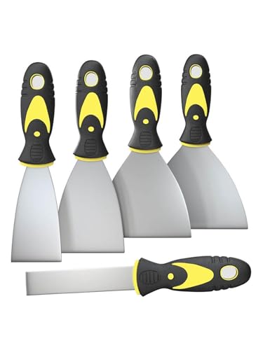 5-Piece Putty Knife Set with 1"/2"/3"/4"/5" Scrapers, No-Rust Spackle & Paint Scraper Tools for Drywall Repair, Wallpaper & Mud Removal