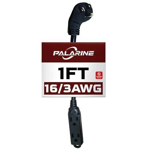 Indoor Extension Cord Power Strip 3 Outlets Flat Plug, UL Listed, 16 Gauge 1 ft Black 3 Prong Heavy Duty, 16/3 SJTW 13A Outlet Extender - color: Black, size: 1 FT