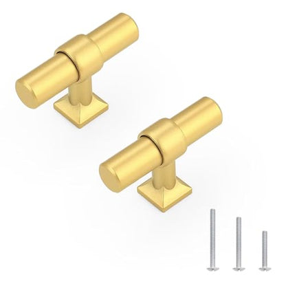 5Pack Single Hole Brushed Brass Cabinet Knobs T Shaped Dold Kitchen Cabinet Knobs Hardware Pull Knob for Cabinets and Drawers 50mm Total Length - color: Brushed Brass, size: Single Hole-2inch Length