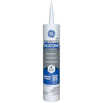 GE All Purpose Silicone Caulk, White, 10.1 fl oz Cartridge, 1 Pack - 100% Waterproof Silicone Sealant, Stronger Adhesion, Freeze & Sun Proof - color: White, style: 1 Pack