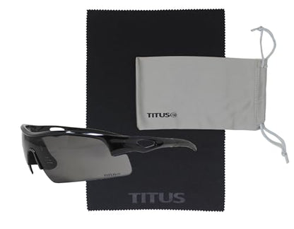 TITUS G20 All Sport Safety Glasses Shooting Eyewear Motorcycle Protection ANSI Z87+ Compliant - color: Black Frame - Smoke Lens - With Pouch