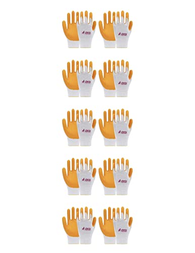 METRIX PREMIUM CHASSIS PARTS All Purpose Industrial Safety Work Gloves, Gold Yellow, MicroFoam Nitrile Coated 10 Pairs, Seamless Knit Nylon