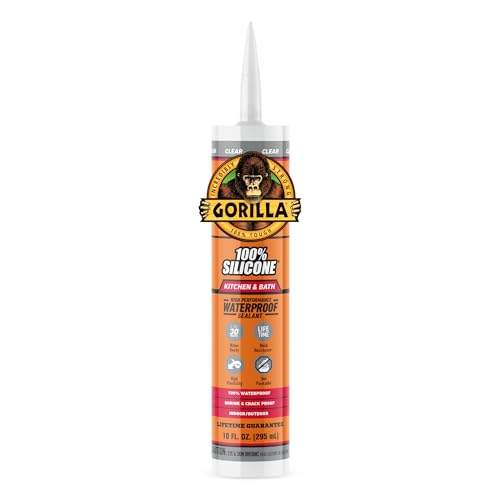 Gorilla 100% Silicone Caulk Kitchen & Bath Sealant, Mold Resistant, 10 oz. Cartridge, Clear - color: Clear