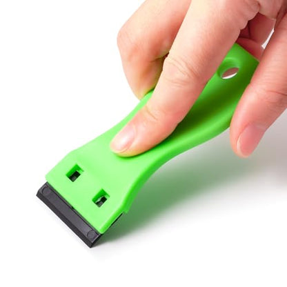 FOSHIO 2PCS Plastic Razor Blade Scraper Tool and 100PCS Plastic Blades for Gasket Remover, Sticker Remover, Labels Decal and Adhesive Remover for Windows and Glass (Lime Green) - color: Lime Green