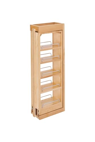 Rev-A-Shelf 6"W x 33"H Pull Out Quad Shelf Organizer for Wall & Base Kitchen Cabinets, Full Extension Filler Spice Rack, Adjustable, Wood, 432-WF33-6C - color: Brown, size: 6 x 33 Inches