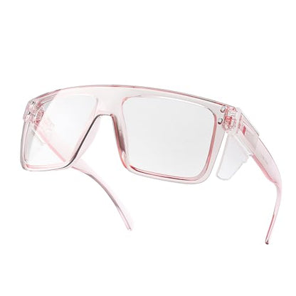 ANSI Z87 Safety Glasses, Photochromic UV400 Blue Light Blocking, Impact Resistant Work Glasses for Construction - color: Clear Pink