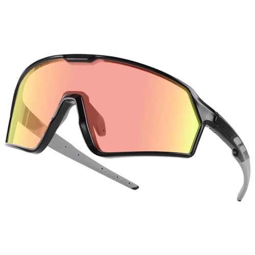 BangLong Photochromic Cycling glasses for Men Women, Clear Running MTB Sunglasses UV Protection - color: Black Frame-red Photochromic