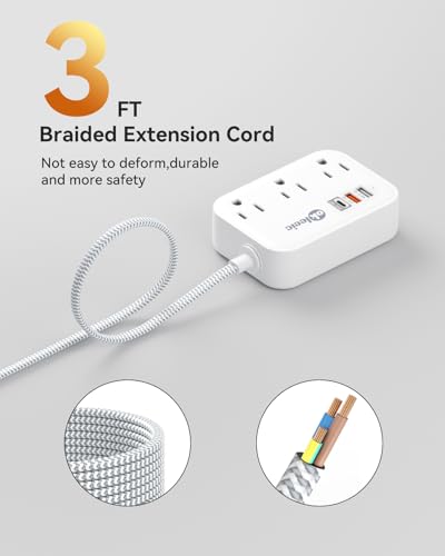 PD 20W USB C Travel Power Strip, Flat Plug Power Strip with 3 USB(1 USB C) Ports, Short Extension Cord 3FT PD 20W Fast Charging Station, Cruise Ship Essentials Compatible with iPad Pro iPhone Samsung - size: 3FT-PD 20W