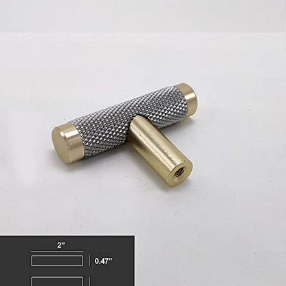 10 Pack 2 Inch Cabinet T Knob Aluminum Knob for Drawer Pulls Gold and Grey Oxidation Finish with Diamond Pattern - color: TGold Grey, size: 2 Inch