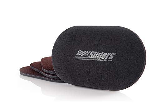 Super Sliders 9 1/2” x 5 3/4” Reusable XL Heavy Furniture Sliders, Felt Floor Protectors for Hardwood Floors, Brown (4 Pack)