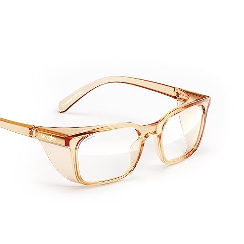 Stoggles Rectangle Z87.1 Certified Safety Glasses, Blue-Light, UV Blocking Lens, Top & Side Shield, Anti-Fog, Stylish Eyewear - color: Antique, size: Medium Low Bridge Fit