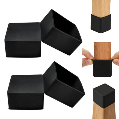 EASYEAH 1-3/4"(45 mm) Square Chair Leg Caps, Silicone Chair Leg Floor Protectors, Flexible End Caps, Non-Slip Rubber Chair Feet Covers for Hardwood Floors, Tables & Patio Furniture, Black (4 PCS) - size: 1-3/4"(45 mm)