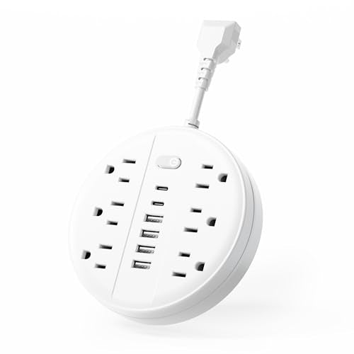 Flat Plug Power Strip Surge Protector, Chiefway Outlet Extender with Multiple Outlets, 6 AC Outlets, 4 USB Ports, 2 USB C & On/Off Switch, Short Extension Cord for Home Room Dorm Essentials, Travel RV - color: White, size: 4 in