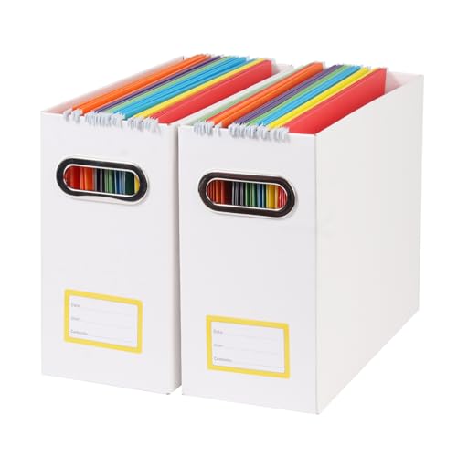 Collapsible File Organizer Box with Handle,12.20x5.11x9.84Inches, Filing Organizer for Home or Office, Small Portable File Box (2 Packs, White-Yellow) - color: White-Yellow, style: 2 Packs