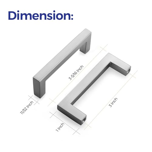 Ravinte 10 Pack Solid 3 Inch Center to Center Slim Square Bar Drawer Handles - Cabinet Hardware Brushed Nickel Pulls for Kitchen and Drawers - size: 3" Hole Center