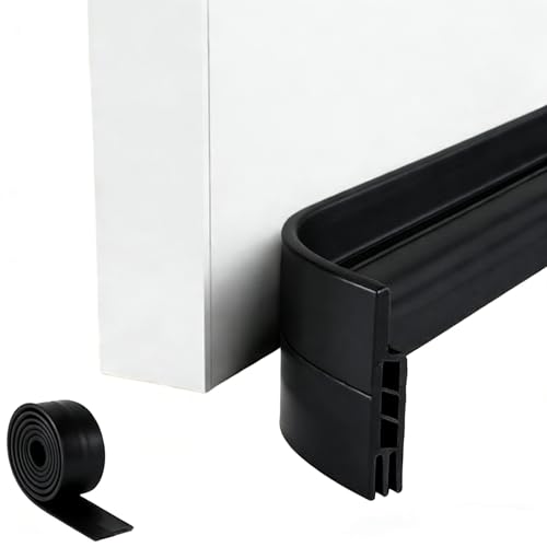 Premium Adjustable Door Draft Stopper - Under Door Sweep Weather Stripping with Strong Adhesive, Soundproof & Energy-Saving Seal for Exterior/Interior Doors, Cold Air & Noise Blocker - size: black