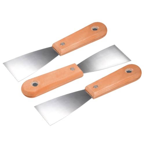 uxcell Putty Scraper 2" Cr-V Steel Stiff Putty Knives with Wooden Handle for Taping Paint Wall Floor Tile 3pcs