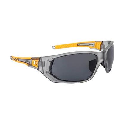 DEWALT DPG112-2D Miter™ Premium Vented No-Slip Safety Glasses – Smoke Lens – Vented Frame & Lenses – Rubber Temples & Nosepiece – 1 Pair - color: Gray/Yellow / Smoke, size: One Size