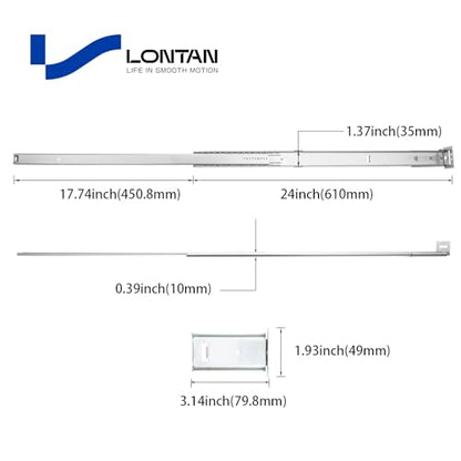 LONTAN 5 Pcs Center Mount Drawer Slides Bottom Mount for Cabinet and Dresser 24 Inch Heavy Duty Drawer Rails 17.74" Extension Glide Track - size: 24 Inch