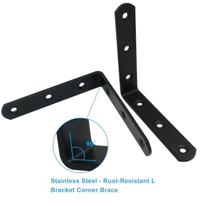 4 Pcs Black Corner Brace L Bracket, 4*4*0.8 inch / 100*100*20mm Iron Right Angle Brackets, Metal Joint Right Angle Bracket for Tables, Furniture, Shelves with Screws - size: 4"- 100mm-Black