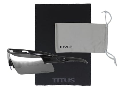TITUS G20 All Sport Safety Glasses Shooting Eyewear Motorcycle Protection ANSI Z87+ Compliant - color: Black Frame - Mirror Lens - With Pouch