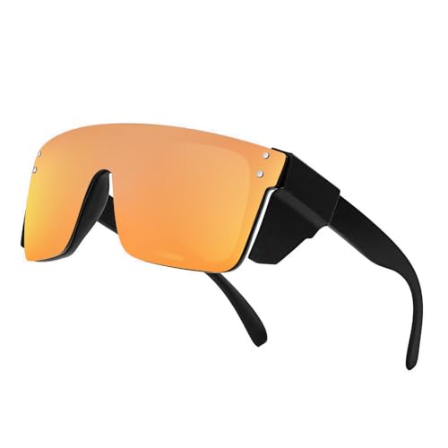Z87 Polarized Wraparound Safety Sunglasses, UV400 Protective Eyewear for Work and Outdoors - color: Matte Black Sunset Mirror