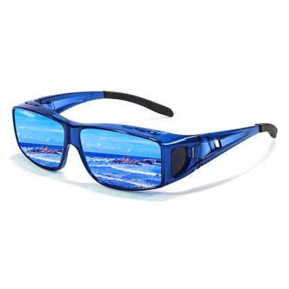 Myiaur Over Glasses Sunglasses for Men Women, Polarized Fit Over Sunglasses UV400 Protection, Anti Glare for Driving Outdoors - color: A02 Transparent Blue/Blue Lens