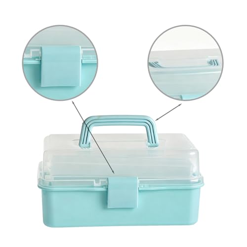 3 Layers Blue Craft Art Box, Plastic Portable Tackle Box, Sewing Organizer for Crafts, Sewing Supplies, Jewelry and Tools - color: Bl