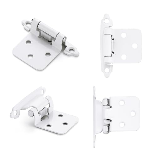 4 Pack (2 Pairs) White Cabinet Hinges for Kitchen Doors, Self-Closing, 1/2 Inch Overlay (Variable), Semi-Concealed Face Frame, Surface Mount Cabinet Hardware - color: White