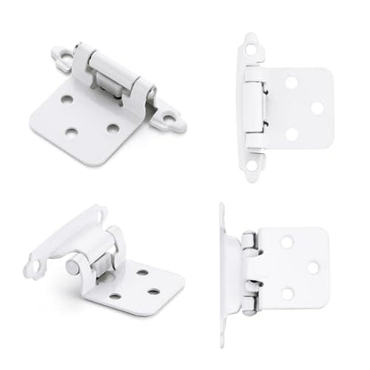 4 Pack (2 Pairs) White Cabinet Hinges for Kitchen Doors, Self-Closing, 1/2 Inch Overlay (Variable), Semi-Concealed Face Frame, Surface Mount Cabinet Hardware - color: White