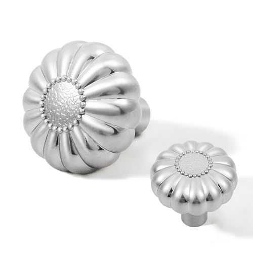 Cabinets Knobs Drawers Pulls 4 Pack Kitchen Knob Brushed Nickel, Closet Cupboard Dresser, Bathroom Bedroom Cabinet Drawer Hardware Silver Hardware Flower Pumpkin Knob Vanity Home Furniture Handle - color: Alloy Brushed Nickel, size: 4pack