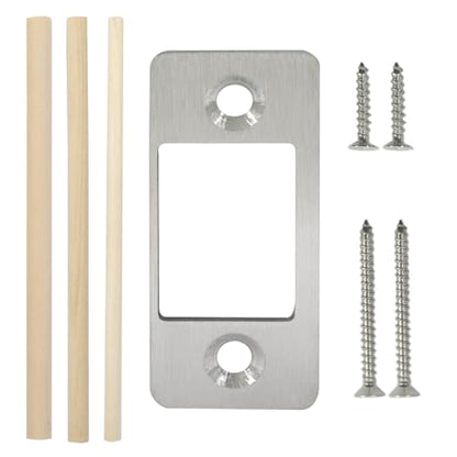 1 Pack Deadbolt Restorer Strike Plate - Heavy Duty Stainless Steel Lock Repair Kit with Wood Dowel Strips & 4 Screws, Fix Misalignment/Jamming for Home, Office, Apartment (Silver) - color: Silver