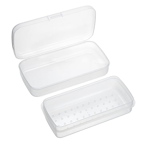 JUXYES Plastic Sterilizing Tray for Nail Art Accessories Tools, Portable Nail Art Tool Sterilizer Tray with Strainer, Fully Transparent Storage Box Organizer for Tweezer, Manicure Tools - color: Clear, size: Pack of 1