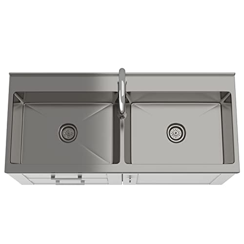 SIMPLIHOME Modern Wide Shaker All-in-One 46 inch Wide Utility Sink and Laundry Cabinet in Pure White Finish, Transitional Stainless Steel Sink Cabinet for Laundry Rooms with High-Arch Chrome Faucet - color: White, size: 46 inch