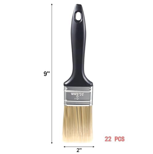 22 Pieces 2 Inch Paint Brush,Flat Paint Brushes Professional Paint Tools with Treated Plastic Handle for DIY Paint,Furniture,Deck,and Wall Trim