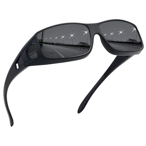 MEETSUN Fit Over Glasses Sunglasses for Men Women,Wrap Around Sunglasses Polarized UV400 Protection - color: A1-black Frame-gray Lens