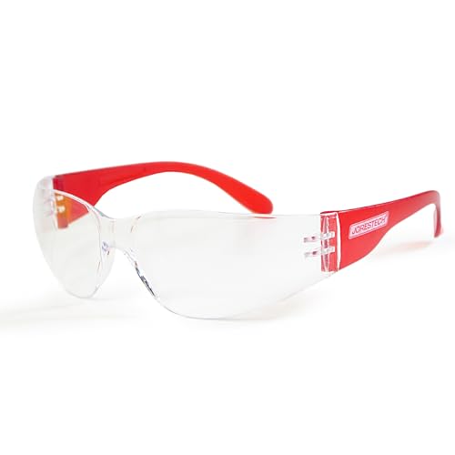 JORESTECH Safety Glasses, ANSI Z87+ Compliant, Impact-Resistant Polycarbonate Lenses, UV Protection, Anti-Scratch Coating, 12-Pack - color: Red-clear