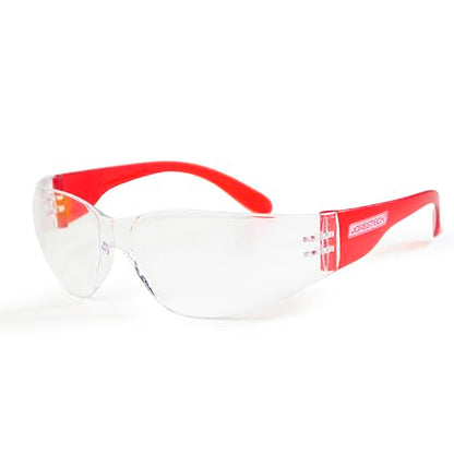 JORESTECH Safety Glasses, ANSI Z87+ Compliant, Impact-Resistant Polycarbonate Lenses, UV Protection, Anti-Scratch Coating, 12-Pack - color: Red-clear