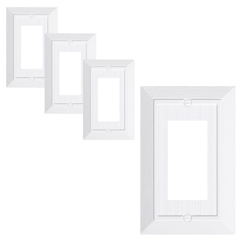 4-Pack Classic Beadboard Decorator Wall Plate Cover, Pure White Decorative Switch Plates and Outlet Covers, Durable Unbreakable Polycarbonate Wall Plates for Electrical Outlet, Receptacle, GFCI Outlet - color: Pure White, size: 1 Decorator 4PK