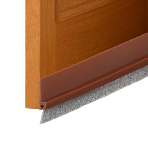 uxcell Door Sweep for Bottom of Door, 1.2" x 40" Door Draft Stopper with Brush Weather Stripping with Self Adhesive for Exterior & Interior Doors Blocker Dust Cold Heat Noise, Brown - color: Brown